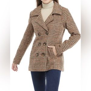 Me Jane Swing Peacoat, 6 button front in a trendy plaid pattern, xlarge